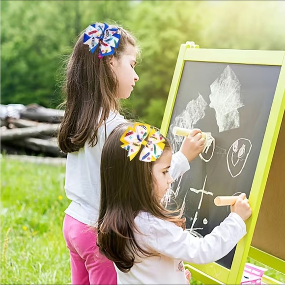 Brand New Back to School Yellow Colorful Crayon Girls Hair Bow Accessory - Picture 4 of 4